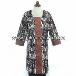 BPR 104 Blus Dress Batik cap sogan kombinasi polos BTN