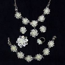 FPK 146 Kalung + gelang+cincin+subang+bros perak mawar TNI